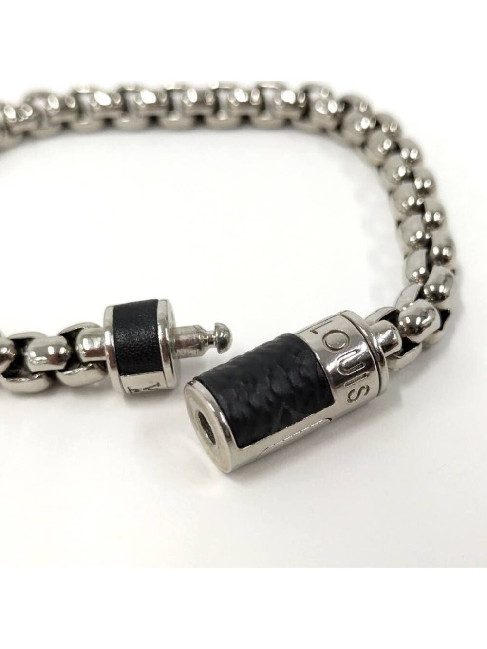 ★SOLD★ Louis Vuitton Bracelet Chain Monogram Eclipse Plated Silver - Picture 5 of 6